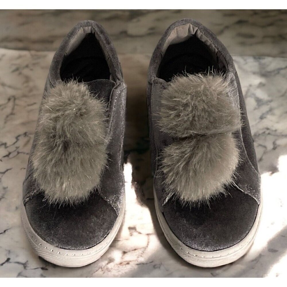 Sugar Girls Velvet Slip On Shoes Size 13M with Faux Fur Pom Poms